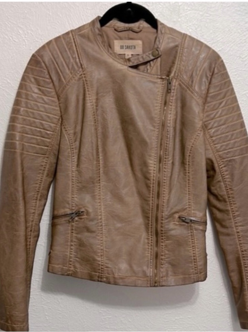 BB Dakota Taupe Leather-Effect Moto Jacket